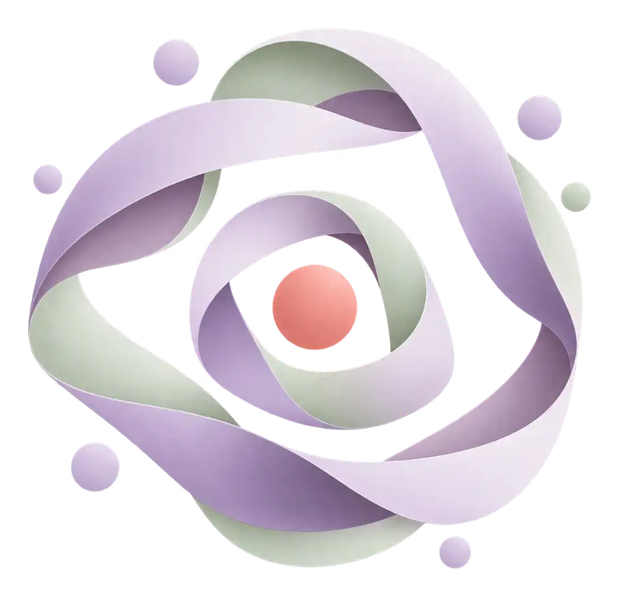 A ribbon loop closing gently around a single coral dot.